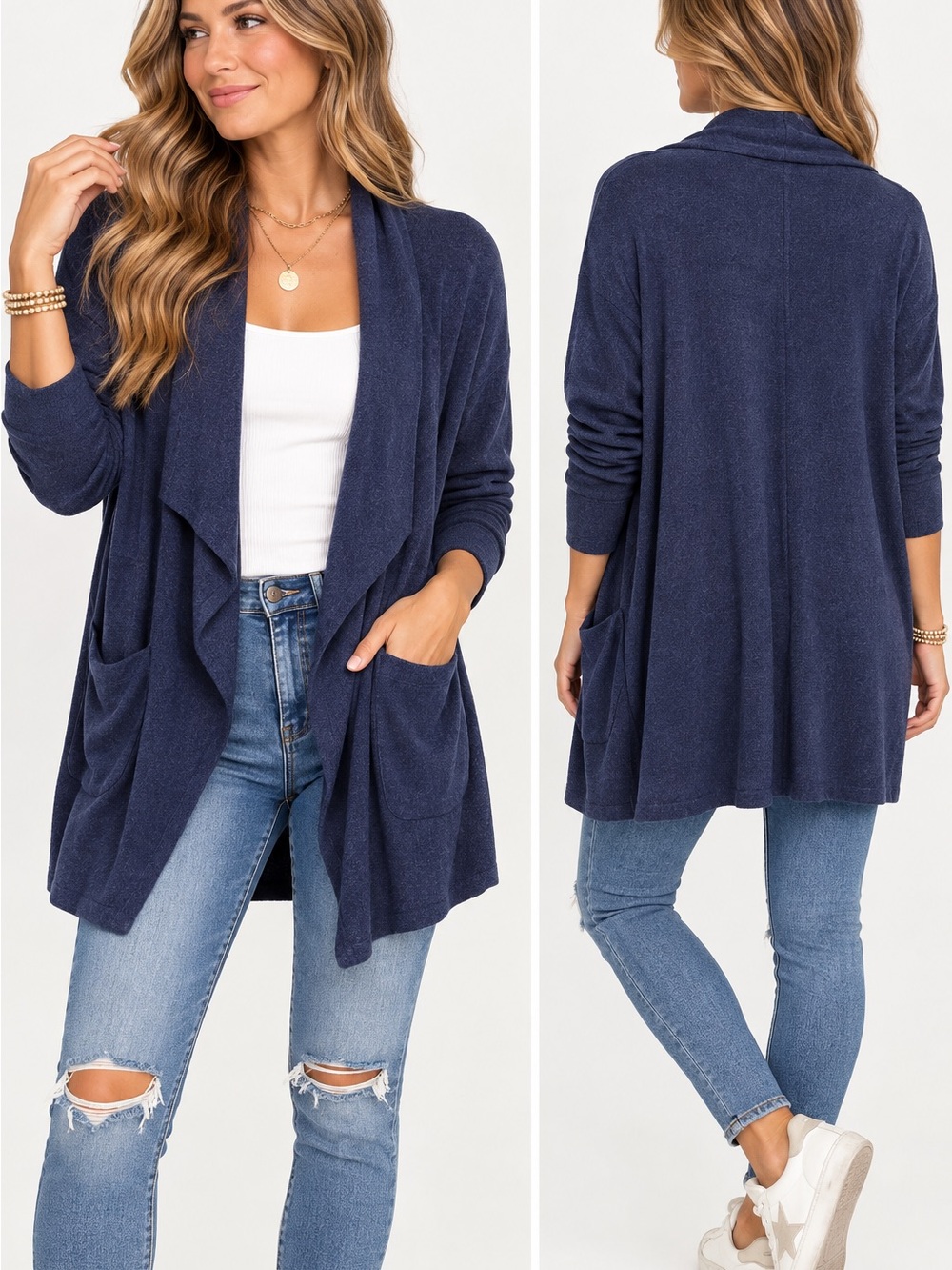 Athleta XS oversized Women's Navy Open-Front Pocket Cardigan Sweater
